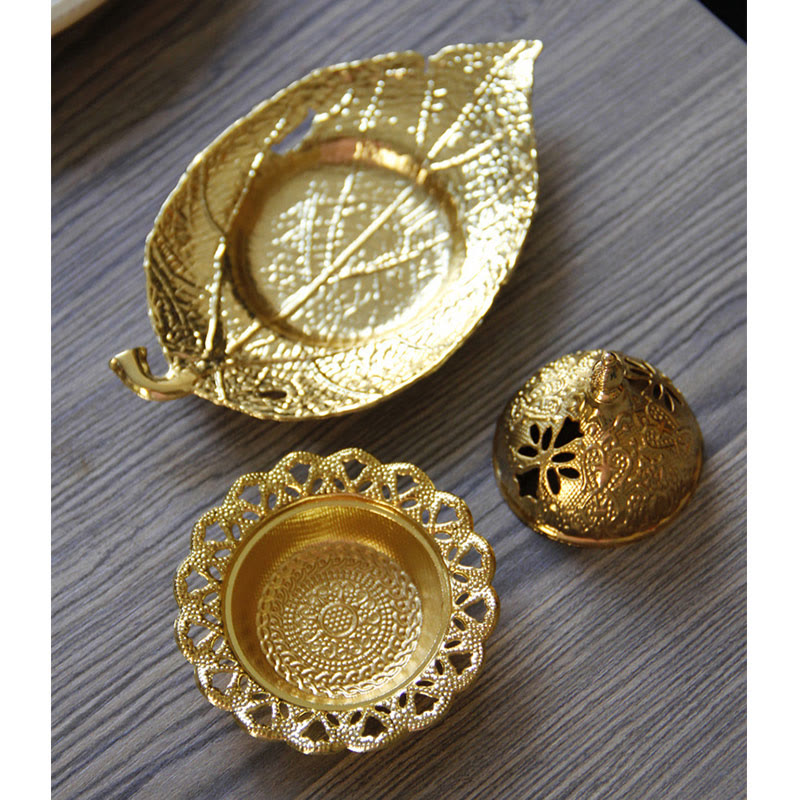 Tibetischer Räucherbrenner mit Blattgold | Mini-Meditationsuntersetzer