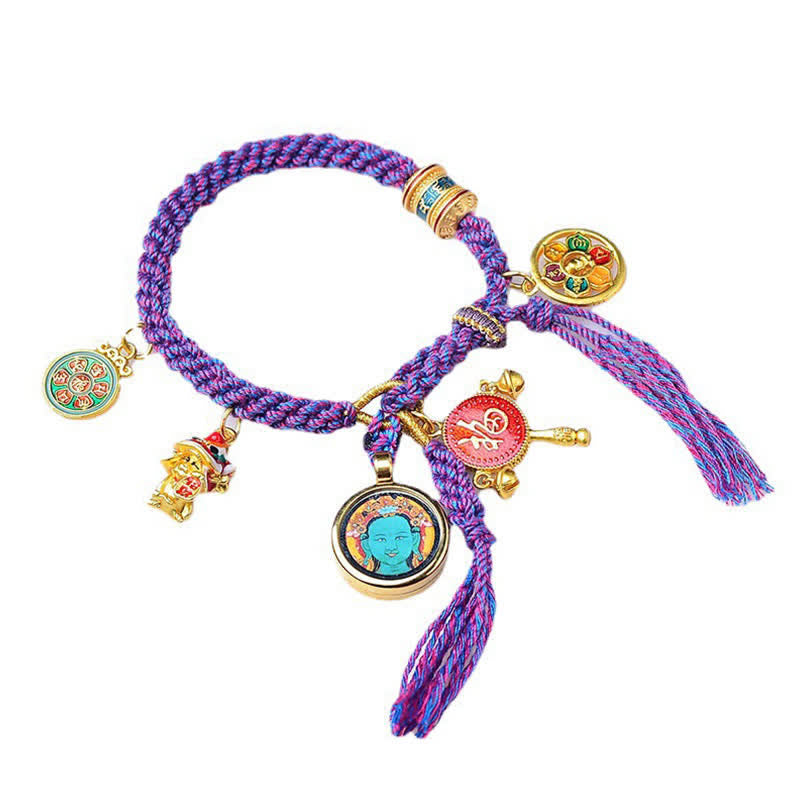 Tibetisches Armband mit grüner Tara und Zakiram-Rotschnur für Reichtum
