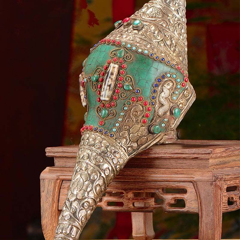 Tibetisches handgefertigtes Doppel-Dorje-Shankha-Muscheldekor, 31 x 12 cm