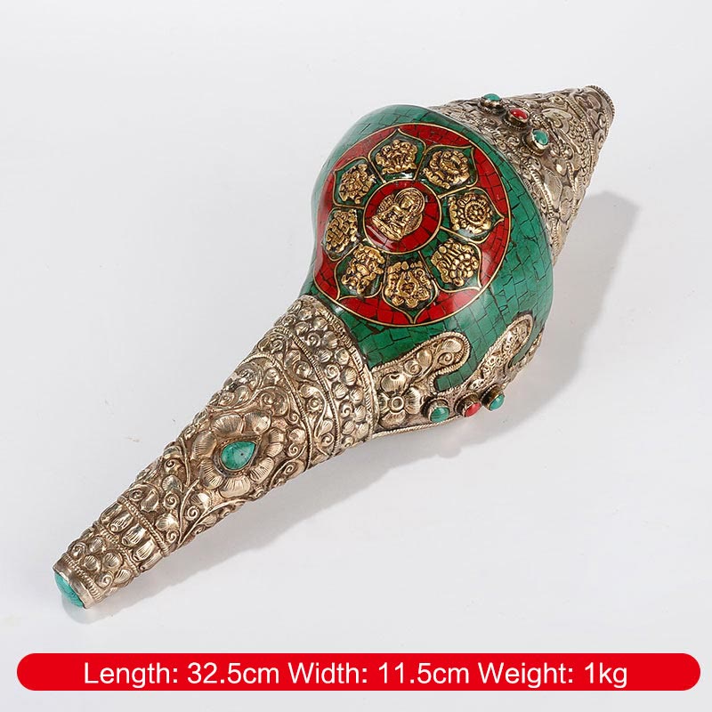 Tibetisches handgefertigtes Doppel-Dorje-Shankha-Muscheldekor, 31 x 12 cm