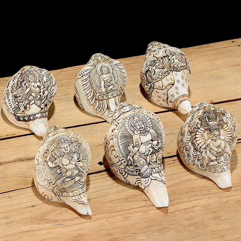 Tibetische handgefertigte gravierte Shankha-Muschel-Dekoration