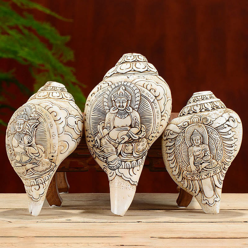 Tibetische handgefertigte gravierte Shankha-Muschel-Dekoration
