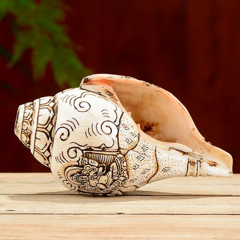 Tibetische handgefertigte gravierte Shankha-Muschel-Dekoration