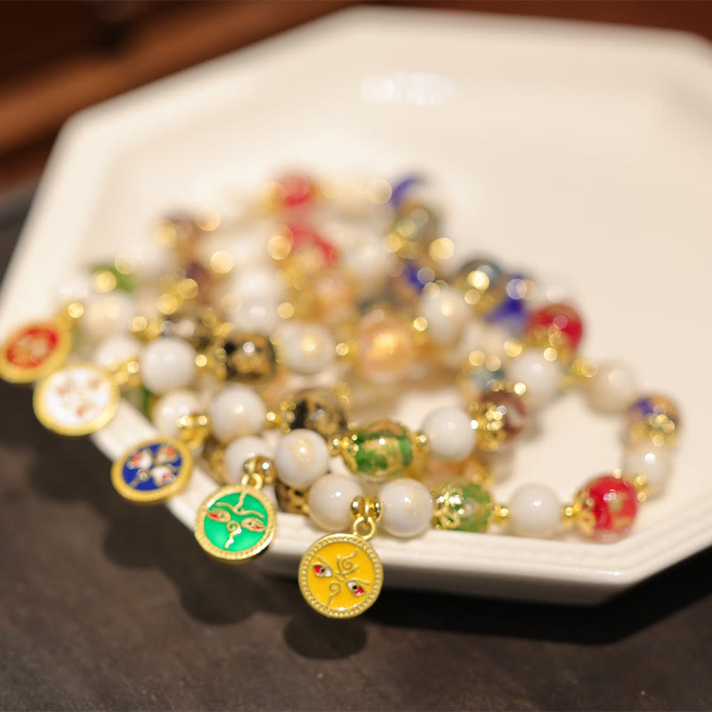 Tibetisches Liuli-Charm-Armband aus Glas und Porzellan für Reichtum