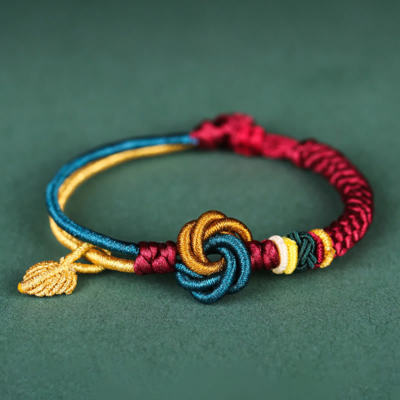 Tibetisches Mandala-Knoten-Glücksblatt-Armband mit roter Schnur