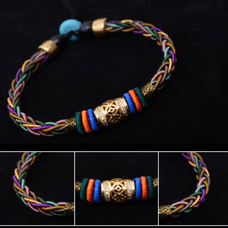 Tibetisches rotes Schnurarmband mit Kupfermünze | Schutz &amp; Glück