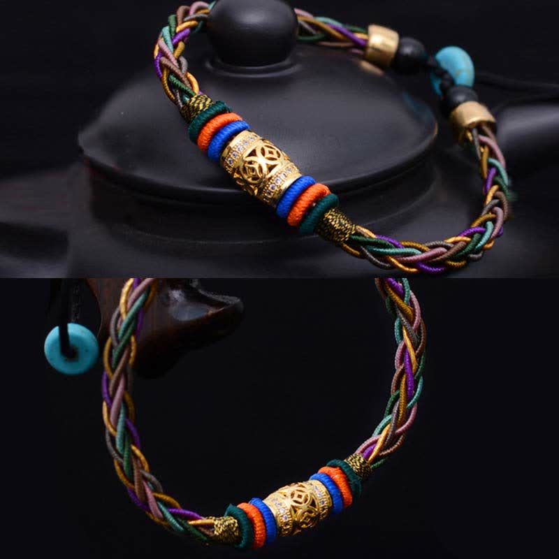 Tibetisches rotes Schnurarmband mit Kupfermünze | Schutz &amp; Glück