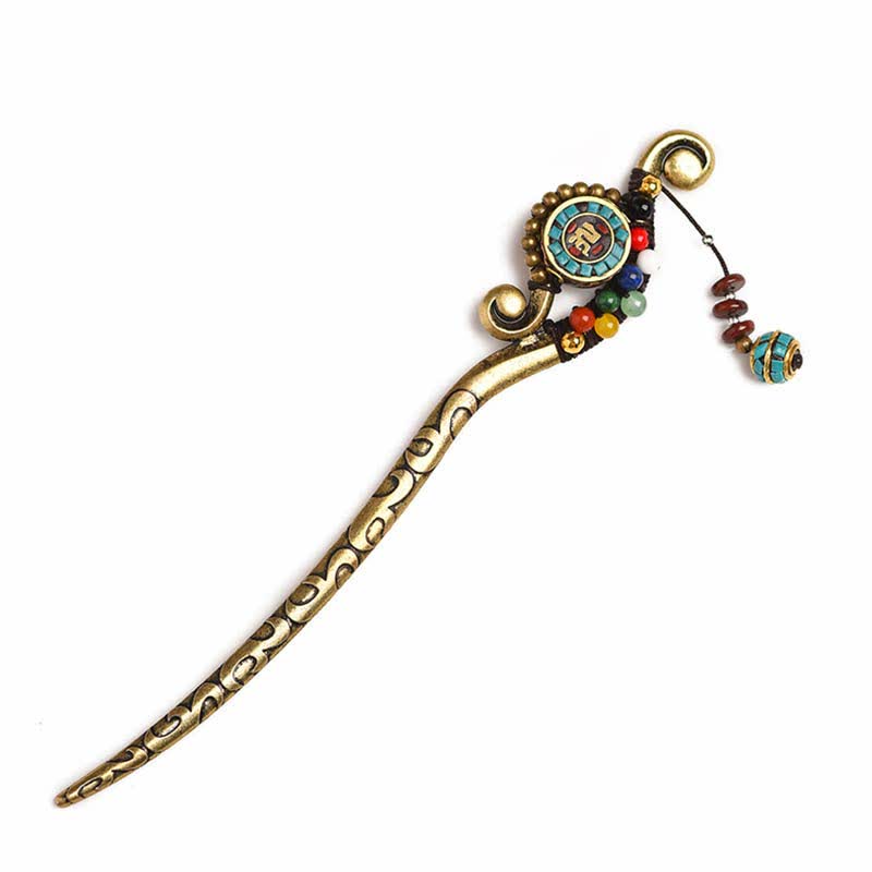 Haarnadel-Dekoration mit tibetischem Türkis-Achat, Schutz, 16,2 cm