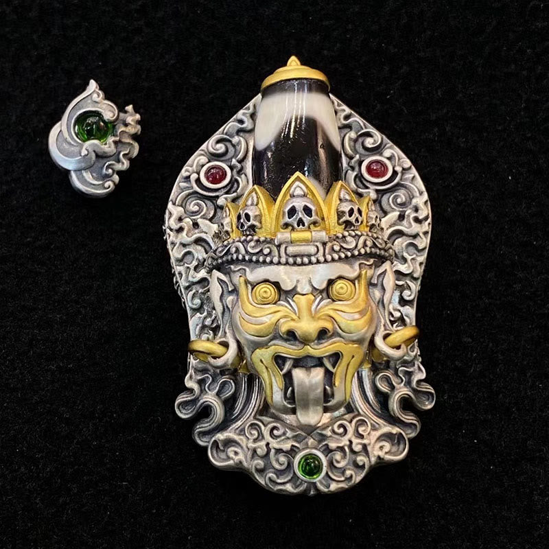 Tibetische Zakiram Dzi Perlenkette 925 Silber Anhänger Schutz