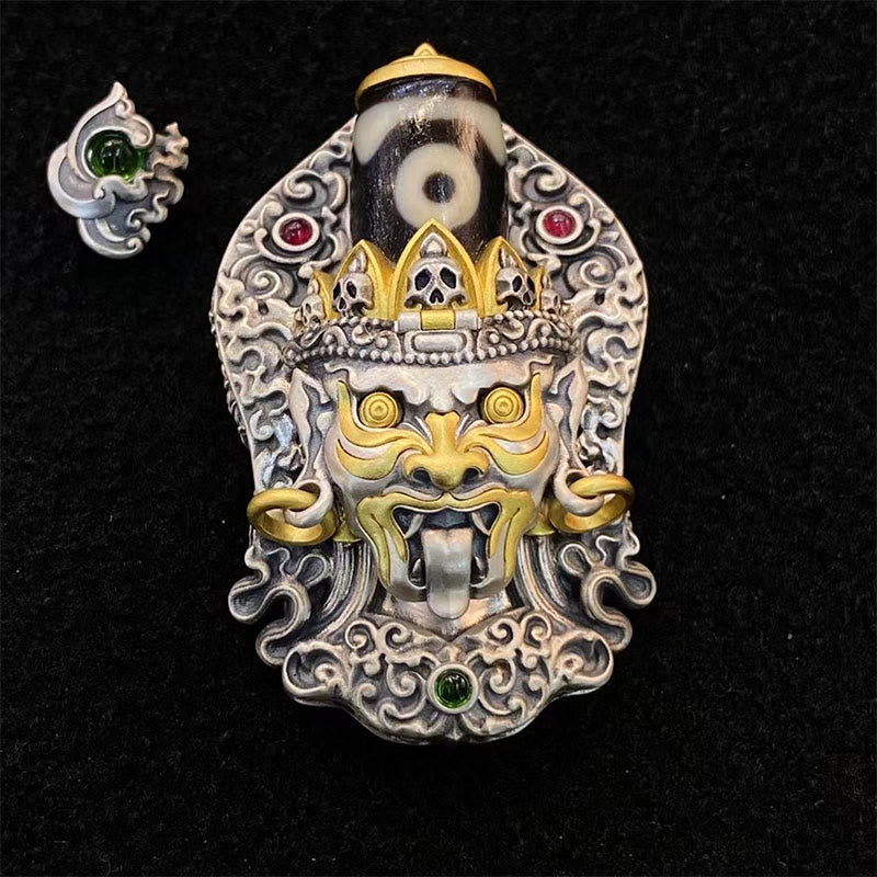 Tibetische Zakiram Dzi Perlenkette 925 Silber Anhänger Schutz