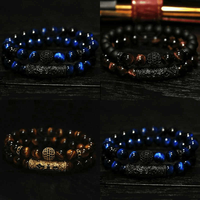 Armbänder aus Tigerauge und schwarzem Achat
