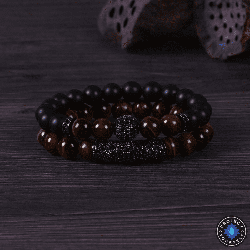 Armbänder aus Tigerauge und schwarzem Achat