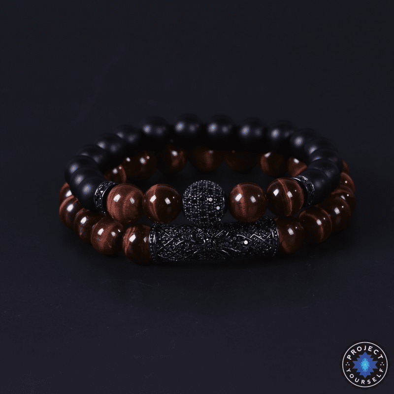 Armbänder aus Tigerauge und schwarzem Achat