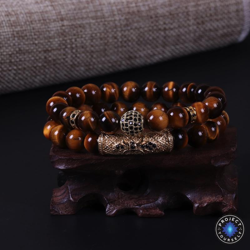 Armbänder aus Tigerauge und schwarzem Achat
