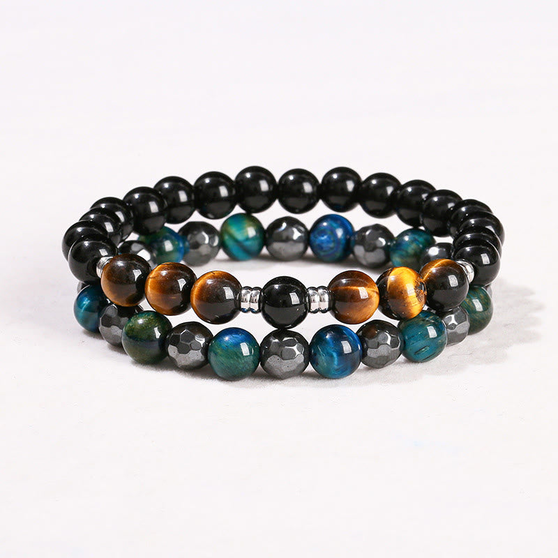 Tigerauge und Hämatit Schutzarmband Set 8mm