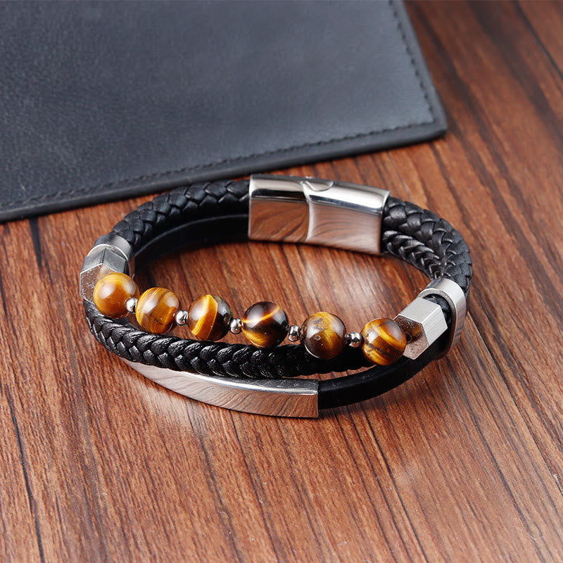 Tigerauge Mehrlagiges Lederarmband für Erdung &amp; Kraft