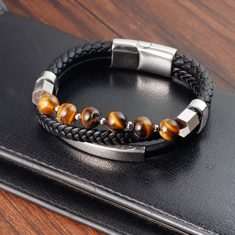 Tigerauge Mehrlagiges Lederarmband für Erdung &amp; Kraft