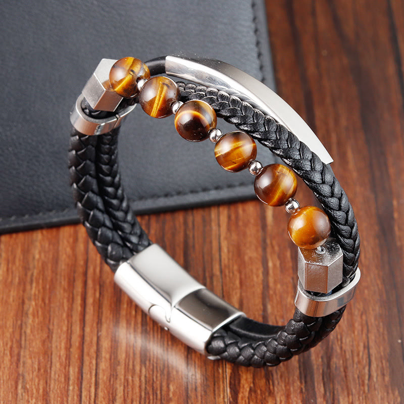 Tigerauge Mehrlagiges Lederarmband für Erdung &amp; Kraft