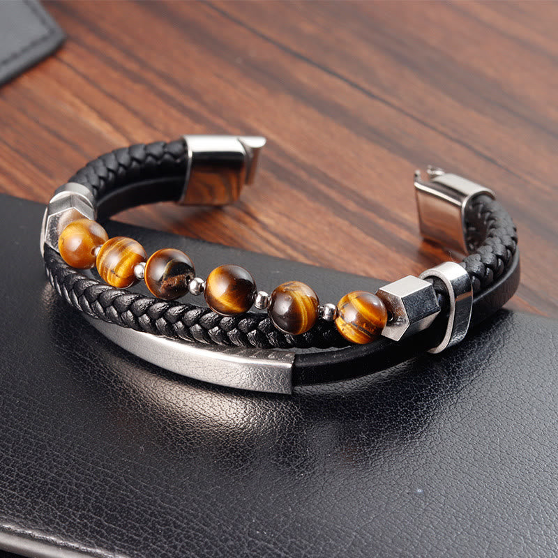 Tigerauge Mehrlagiges Lederarmband für Erdung &amp; Kraft