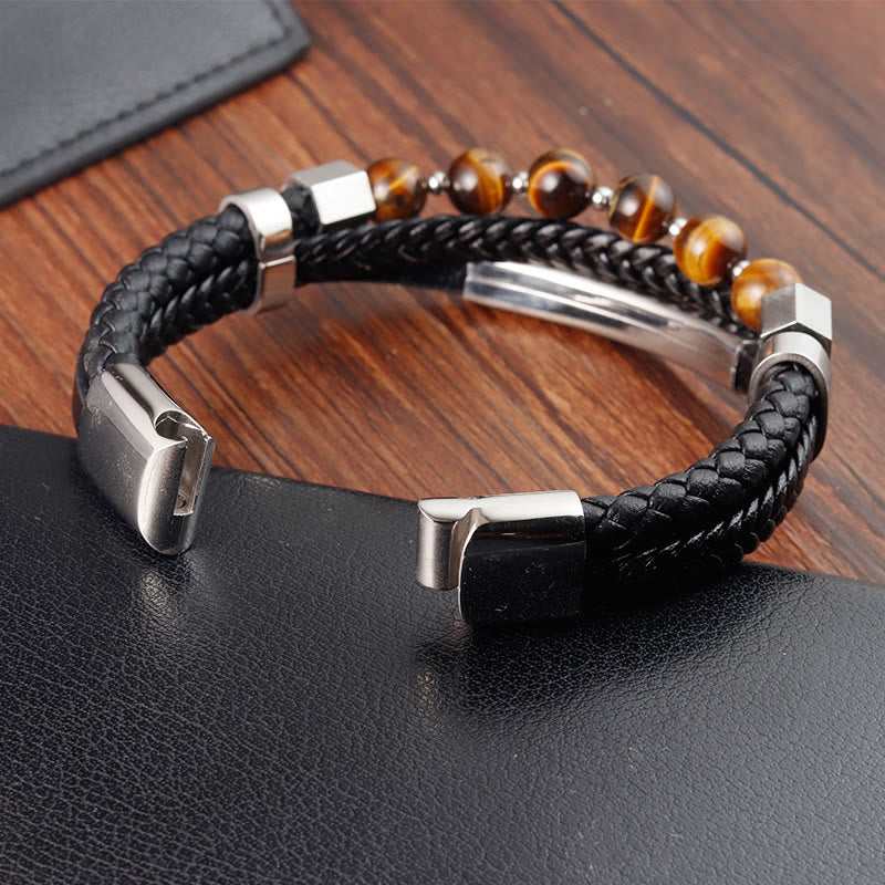 Tigerauge Mehrlagiges Lederarmband für Erdung &amp; Kraft