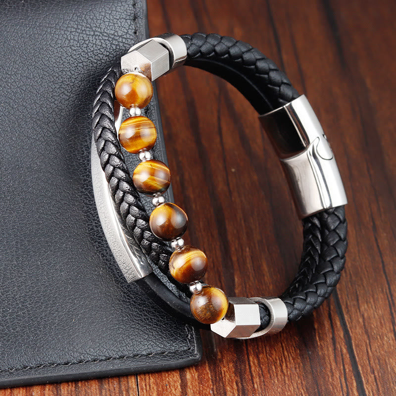 Tigerauge Mehrlagiges Lederarmband für Erdung &amp; Kraft