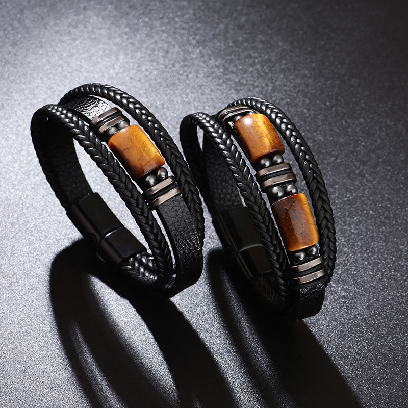 Tiger Eye Power Lederarmband mit magnetischer Schnalle