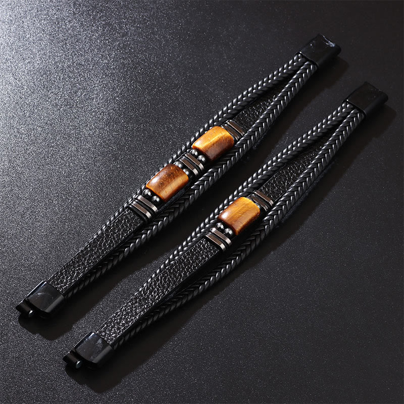 Tiger Eye Power Lederarmband mit magnetischer Schnalle