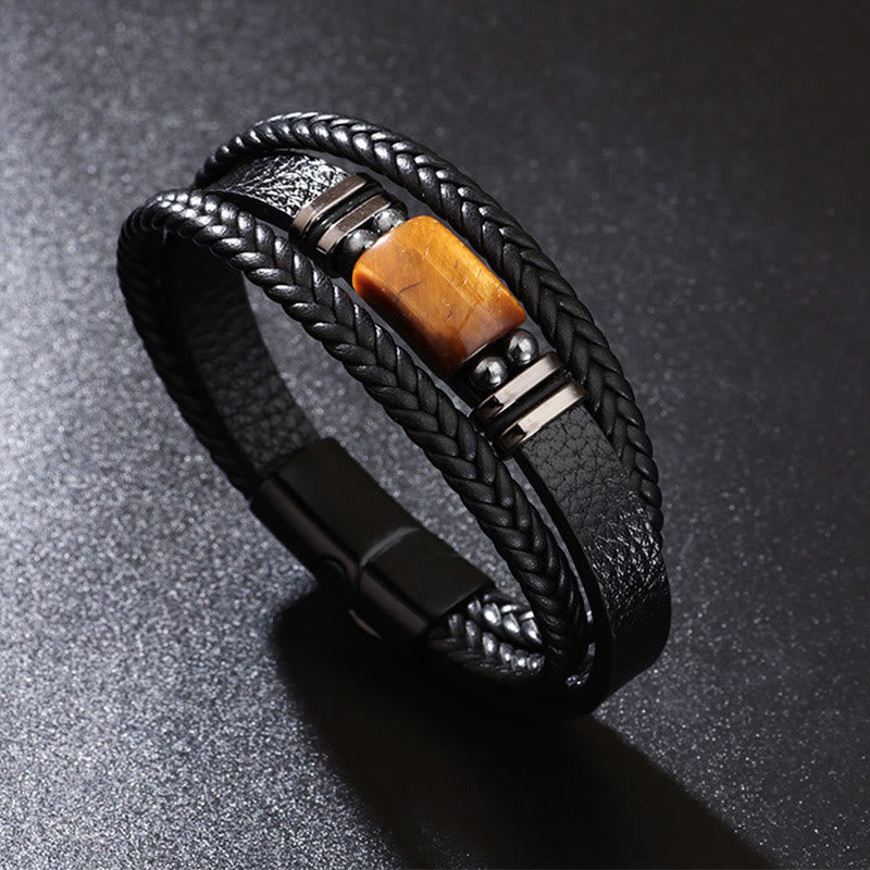 Tiger Eye Power Lederarmband mit magnetischer Schnalle