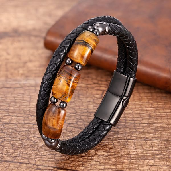Tigerauge-Schutz-Lederarmband für Willenskraft | Heilende Klänge