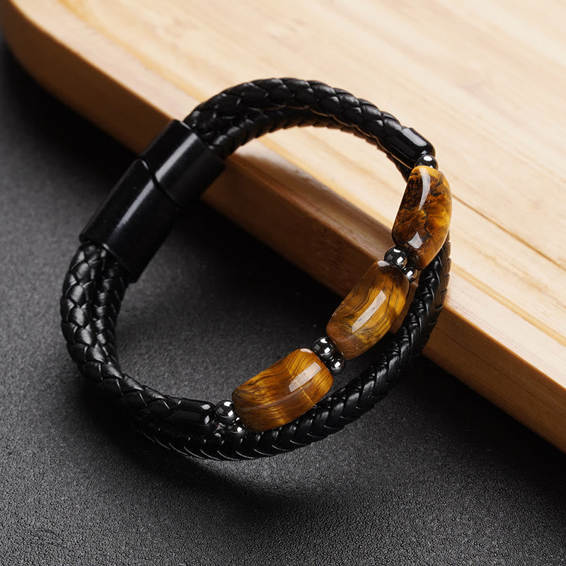Tigerauge-Schutz-Lederarmband für Willenskraft | Heilende Klänge