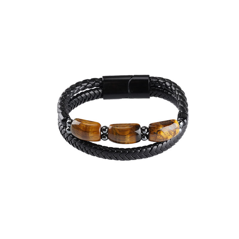 Tigerauge-Schutz-Lederarmband für Willenskraft | Heilende Klänge