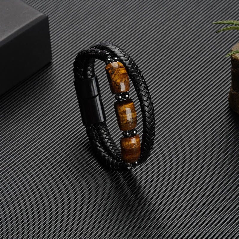 Tigerauge-Schutz-Lederarmband für Willenskraft | Heilende Klänge