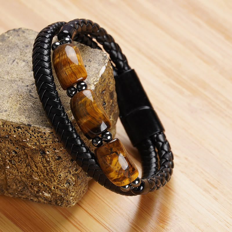 Tigerauge-Schutz-Lederarmband für Willenskraft | Heilende Klänge