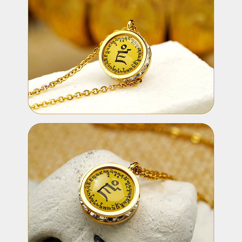 Buddha-Halskette aus Titanstahl | Grüne Tara &amp; Gott des Reichtums-Symbol