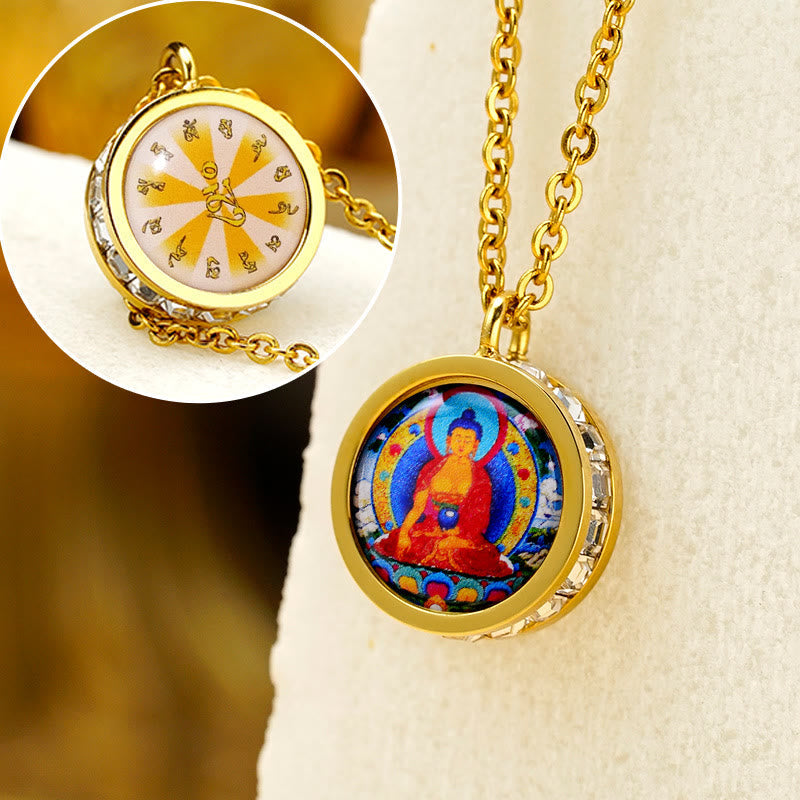 Buddha-Halskette aus Titanstahl | Grüne Tara &amp; Gott des Reichtums-Symbol