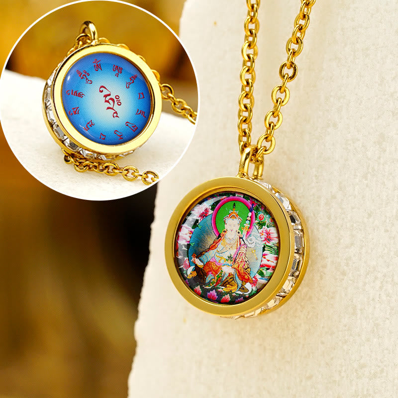 Buddha-Halskette aus Titanstahl | Grüne Tara &amp; Gott des Reichtums-Symbol