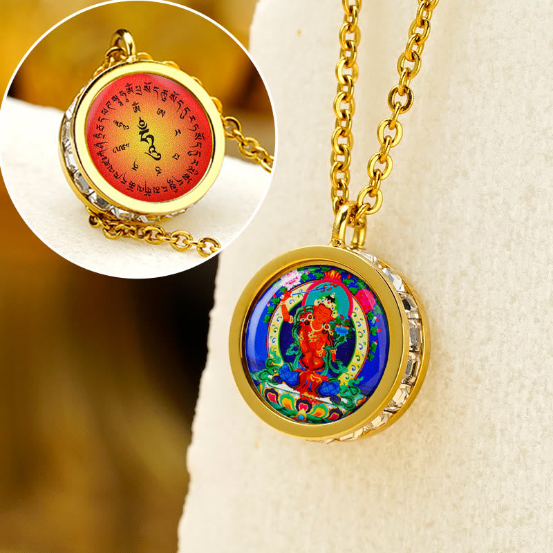 Buddha-Halskette aus Titanstahl | Grüne Tara &amp; Gott des Reichtums-Symbol