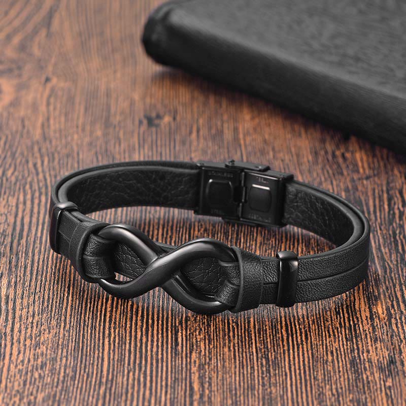 Armband mit Schnalle aus Titanstahl und Leder für Kraft und Gleichgewicht
