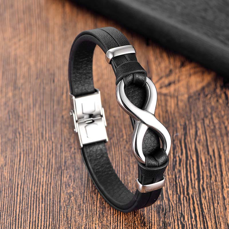Armband mit Schnalle aus Titanstahl und Leder für Kraft und Gleichgewicht
