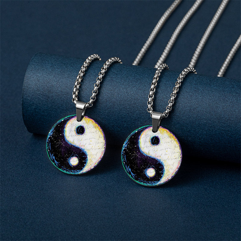 Titanstahl Yin Yang Koi Fisch Harmonie Halskette