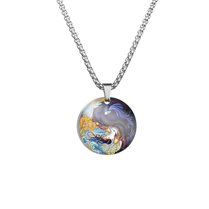 Titanstahl Yin Yang Koi Fisch Harmonie Halskette
