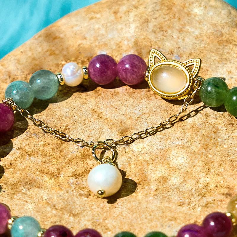 Turmalin-Glückskatze-Positivarmband, 14–16 cm, Unisex