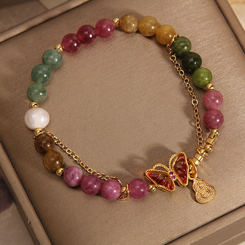 Turmalin-Armband mit positiver Energie | Bunter Schmetterlingsanhänger