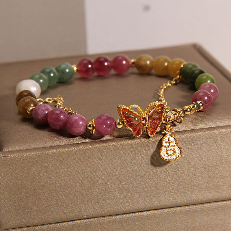 Turmalin-Armband mit positiver Energie | Bunter Schmetterlingsanhänger