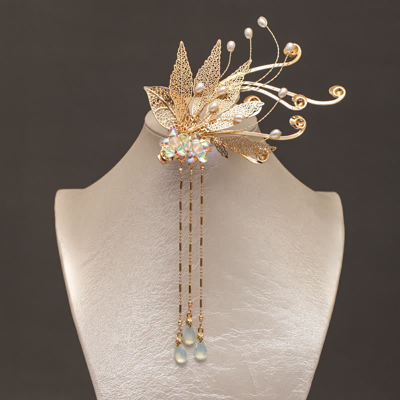 Traditionelle chinesische Haarspange mit Blattgold-Blumenquaste