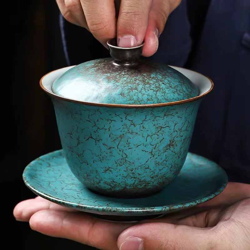 Traditionelle Gaiwan-Teetasse aus Keramik in Kieferngrün | 150 ml | Zen-Dekor