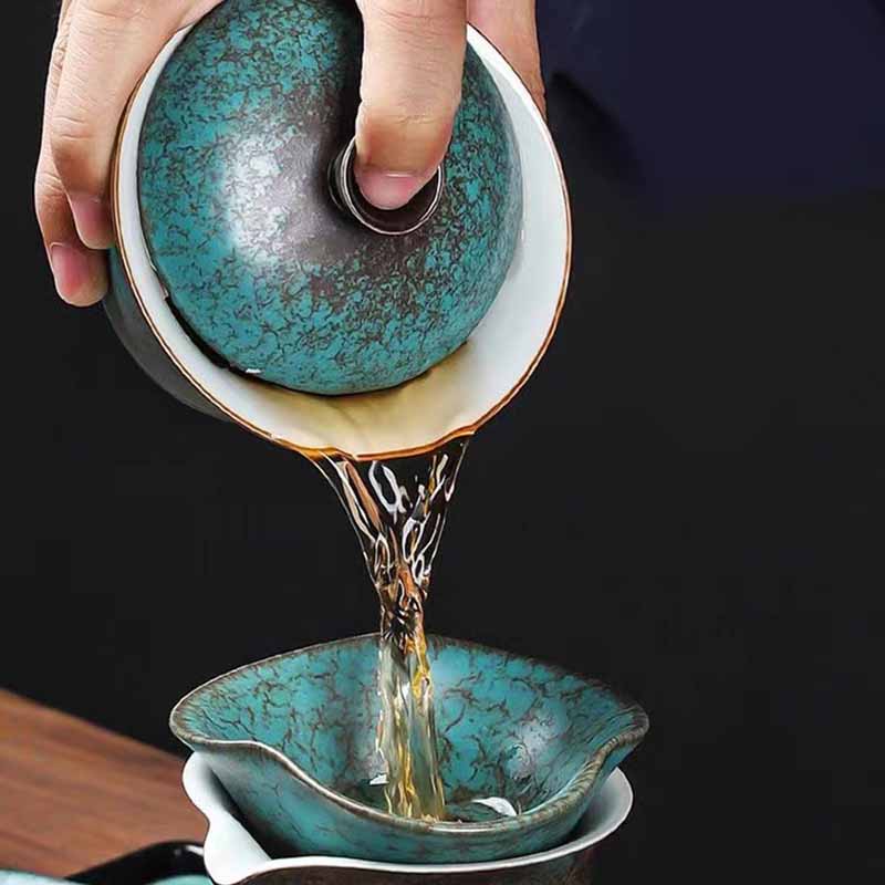 Traditionelle Gaiwan-Teetasse aus Keramik in Kieferngrün | 150 ml | Zen-Dekor