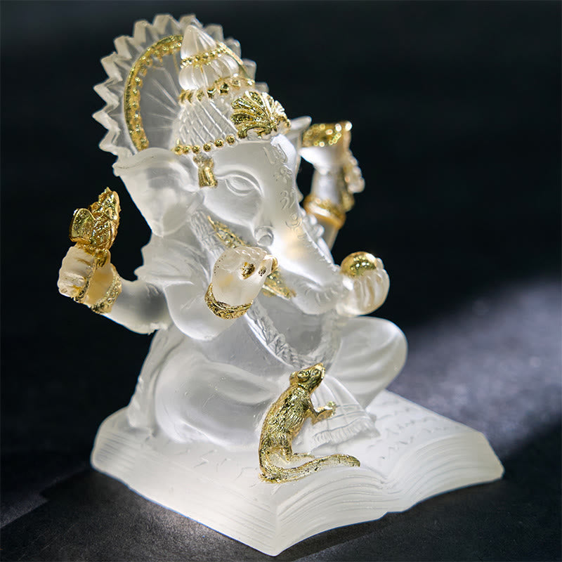 Ganesh-Statue aus transparentem weißem Harz, 6 x 6 x 9 cm, für den Schutz des Hauses