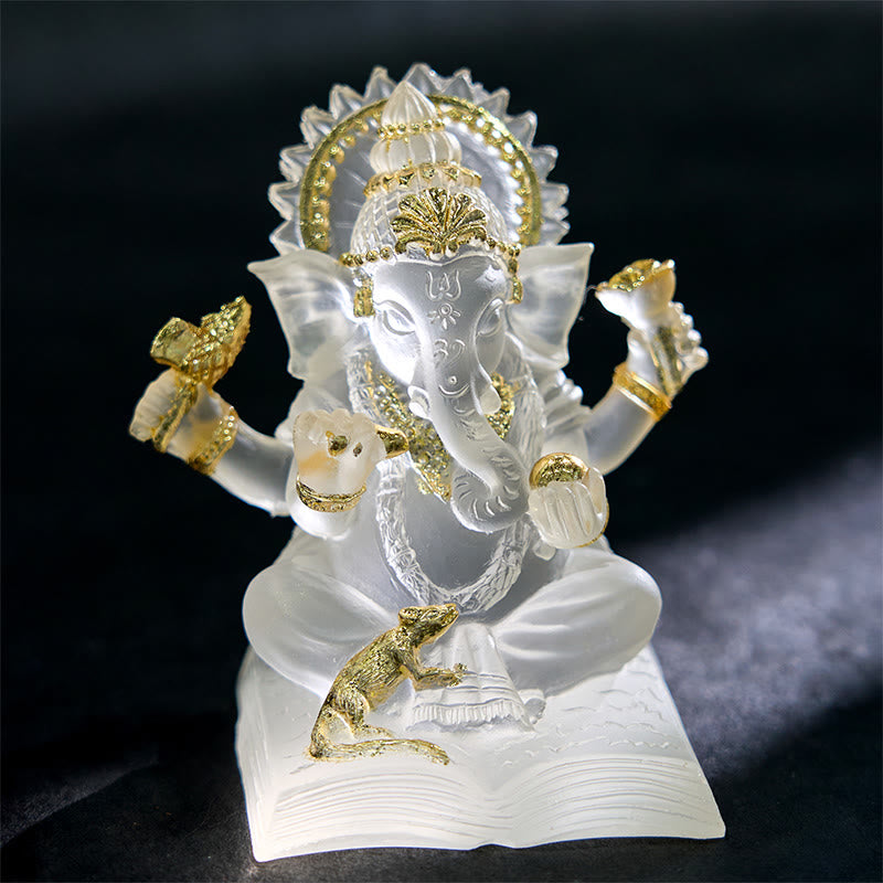 Ganesh-Statue aus transparentem weißem Harz, 6 x 6 x 9 cm, für den Schutz des Hauses