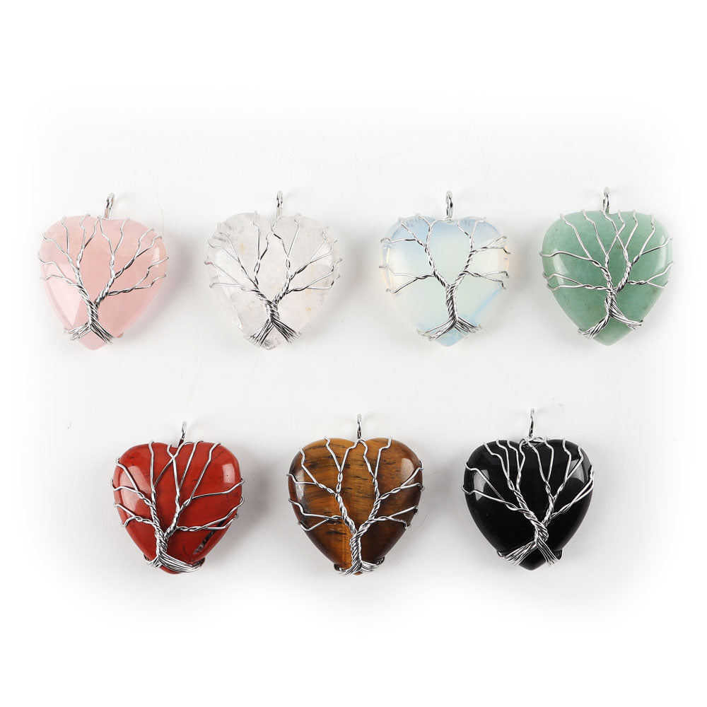 Tree of Life Heart Pendant with Silver Wire Wrap